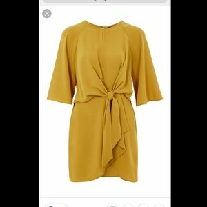 TOPSHOP tie front mini dress mustard